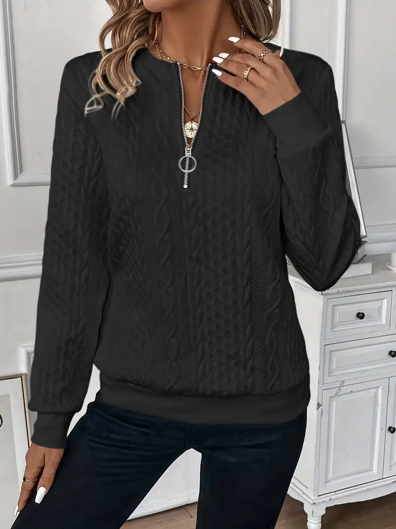 Kabelstrikket Halv-Lynlås Sweater – Klassisk Stil & Varm Komfort | Perfekt til Efterår & Vinter