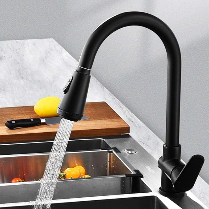 SwiftFlow Udtrækkeligt Køkkenarmatur – Touch Sensor Vandhane | Rustfrit Stål, Børstet Nikkel/Mat Sort | Fleksibelt Sprayhoved & Nem Installation