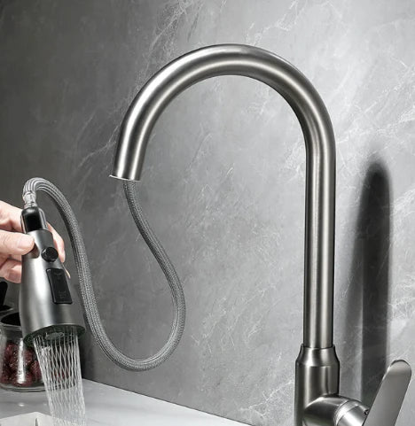 SwiftFlow Udtrækkeligt Køkkenarmatur – Touch Sensor Vandhane | Rustfrit Stål, Børstet Nikkel/Mat Sort | Fleksibelt Sprayhoved & Nem Installation