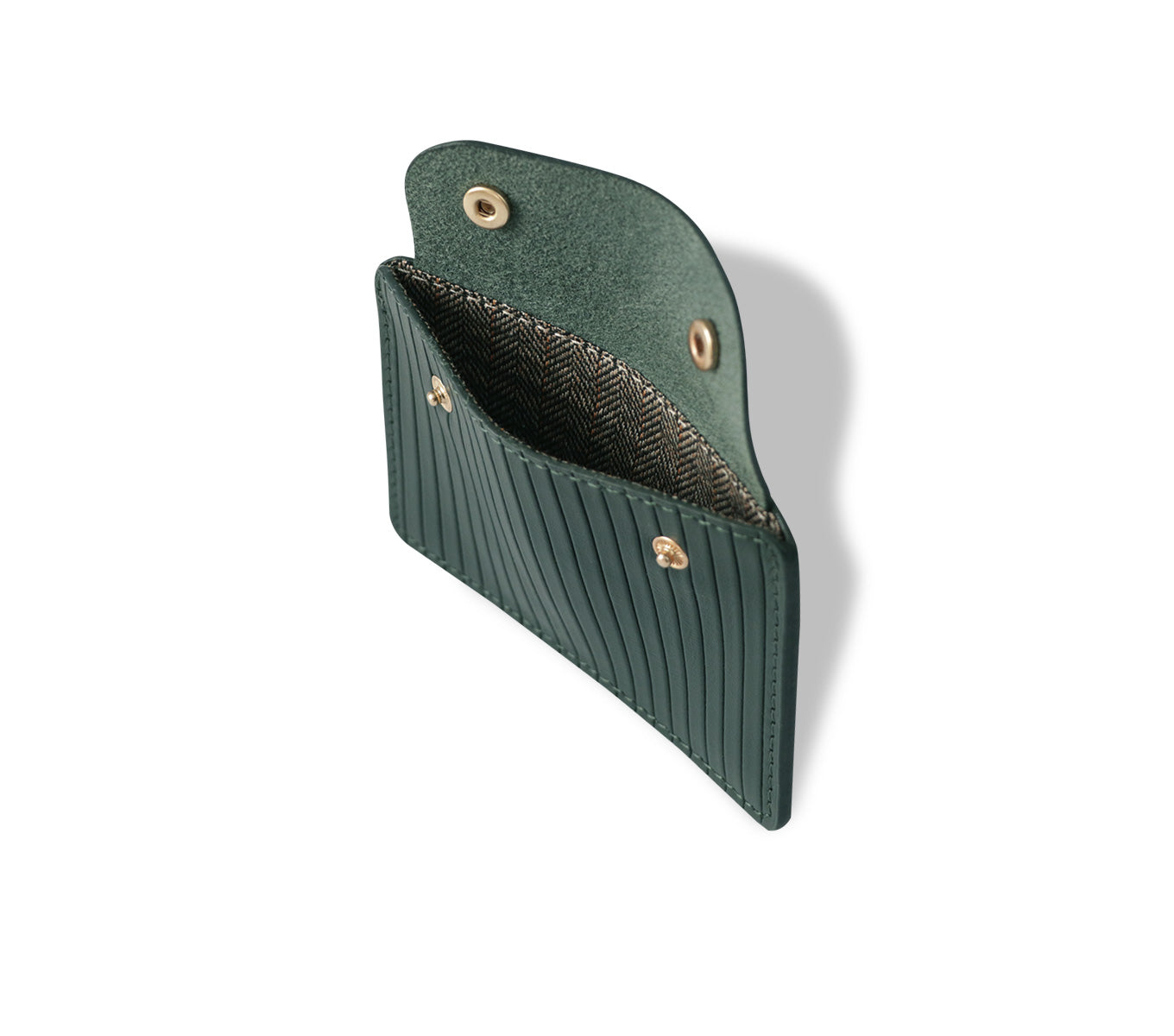 Læder Kortholder – Håndlavet Card Case med Knap og Herringbone