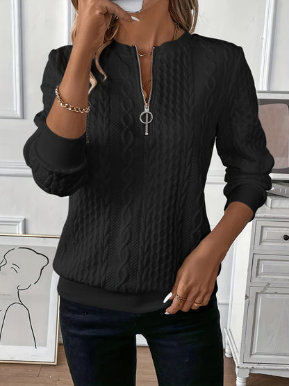Kabelstrikket Halv-Lynlås Sweater – Klassisk Stil & Varm Komfort | Perfekt til Efterår & Vinter
