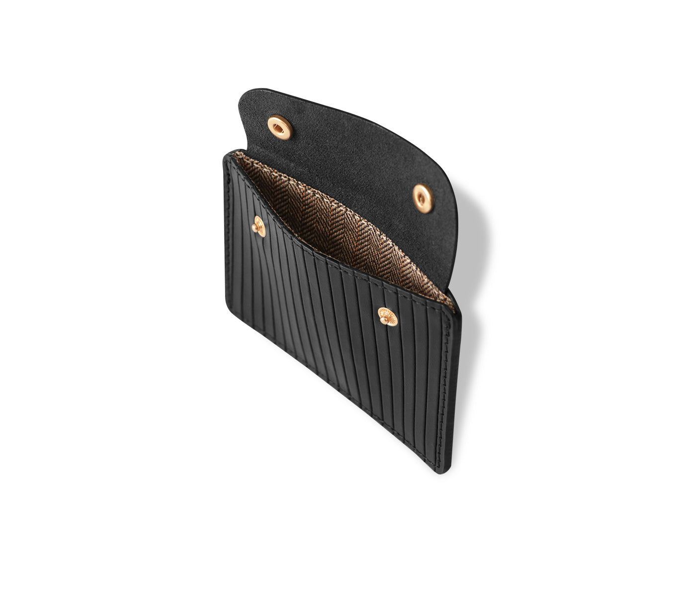 Læder Kortholder – Håndlavet Card Case med Knap og Herringbone